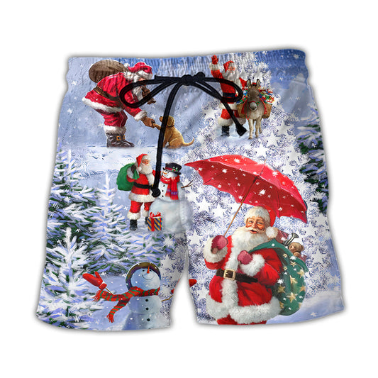 Christmas Santa Night Story With Tree – Beach Short