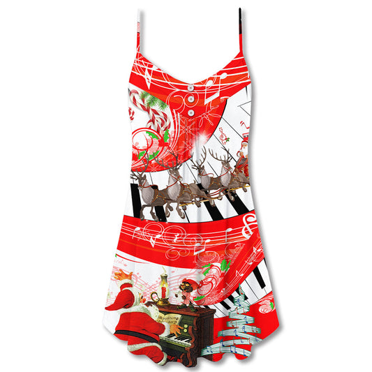 Christmas Love Music Happy Life – Women's Summer Sleeveless V-Neck Camisole Dress