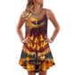 Halloween Burning Pumpkin Style – Women's Summer Sleeveless V-Neck Camisole Dress