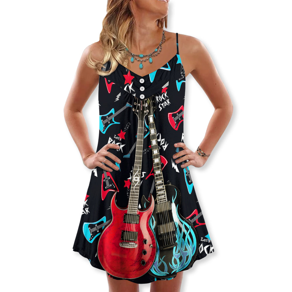 Guitar All I Need Is Music – Women's Summer Sleeveless V-Neck Camisole Dress
