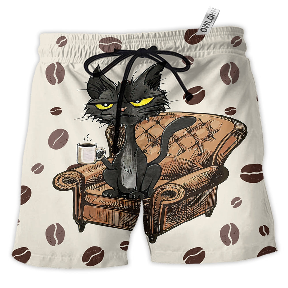 Beach Short / Adults / S Coffee Black Cat My Coffee And I - Beach Short - Owls Matrix LTD