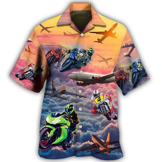 Motorcycle And Airplane Dream Sky - Hawaiian Shirt