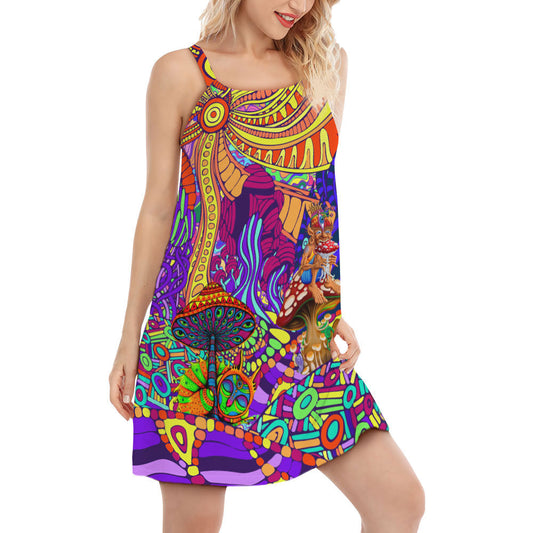 Colorful Hippie Love Life – Women's Summer Sleeveless V-Neck Camisole Dress