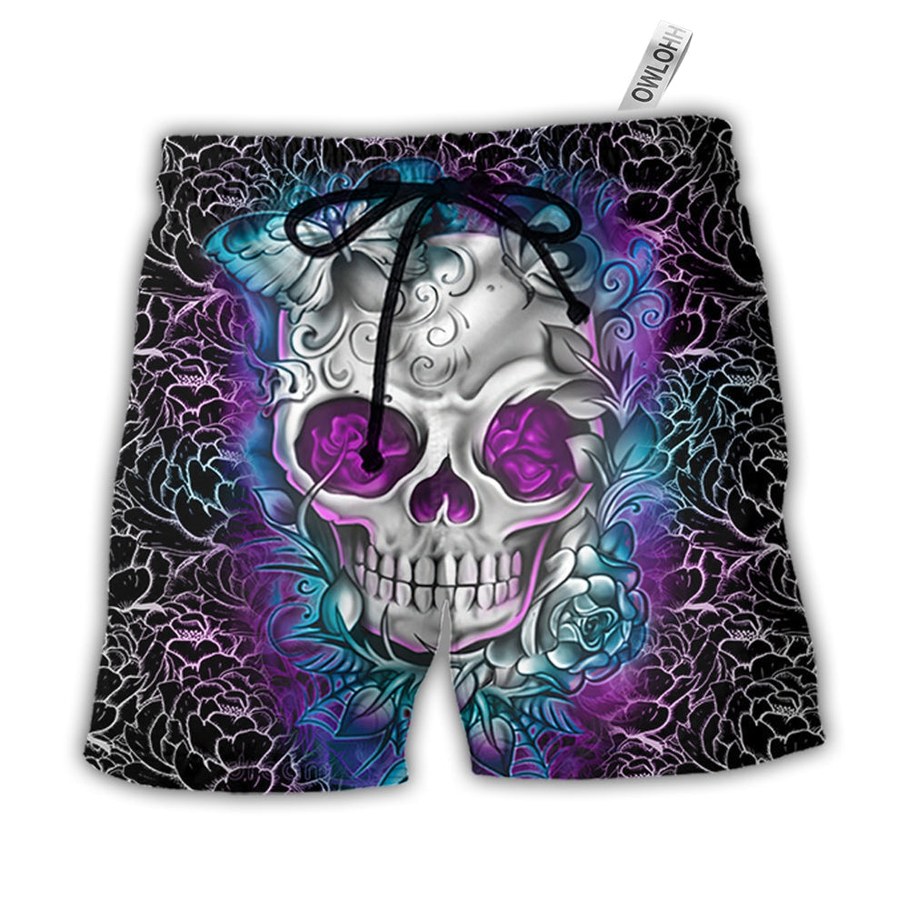 Beach Short / Adults / S Skull Butterfly Lighting Flower Pattern - Beach Short - Owls Matrix LTD
