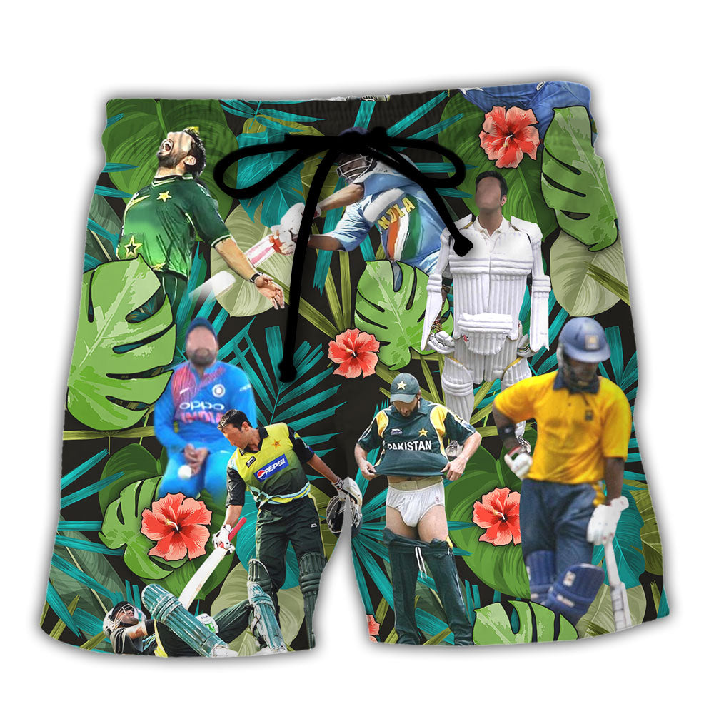Cricket Sport Funny Play Tropical Art Style - Beach Short