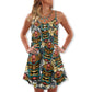 Tiki Tribal Mask Tropical Leaves – Women's Summer Sleeveless V-Neck Camisole Dress