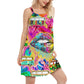 Hippie Bold Quote Style – Women's Summer Sleeveless V-Neck Camisole Dress