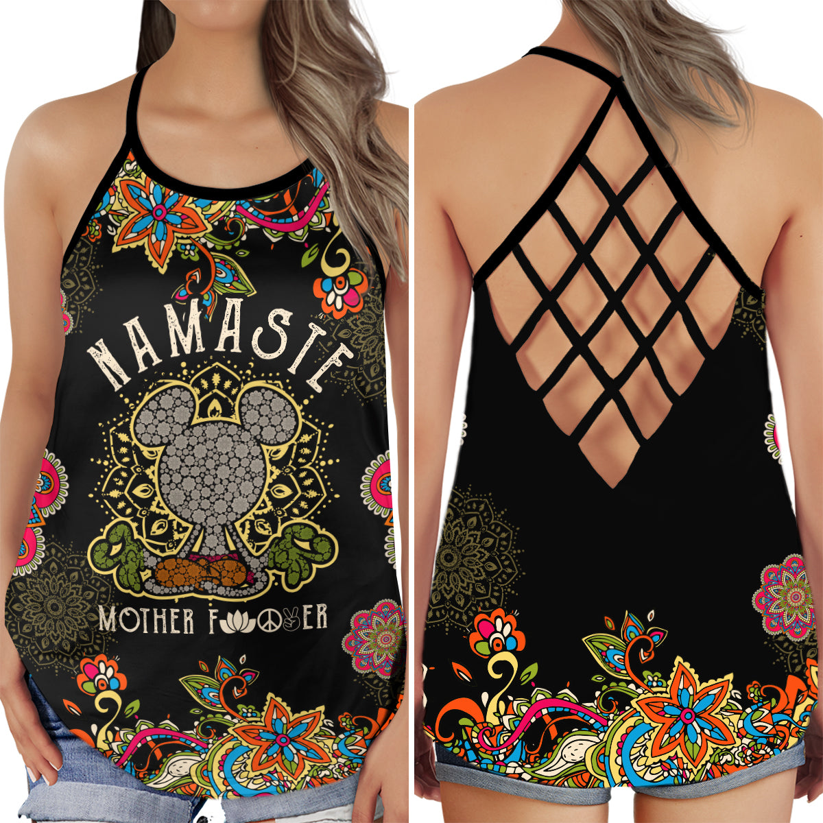 Yoga Mouse Mandala Bold Humor - Hollow Tank Top