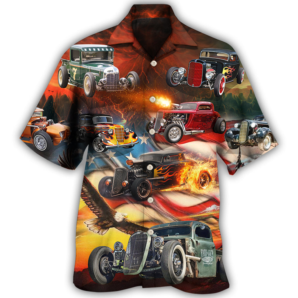 Hot Rod American Flag Patriotic - Hawaiian Shirt