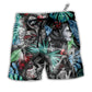 Beach Short / Adults / S Skull Tropical White Smoke Red Flower - Beach Short - Owls Matrix LTD