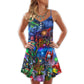 Christmas Dragon Light Art – Women's Summer Sleeveless V-Neck Camisole Dress