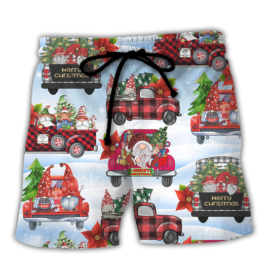 Gnome Christmas Truck Merry Holiday - Beach Short