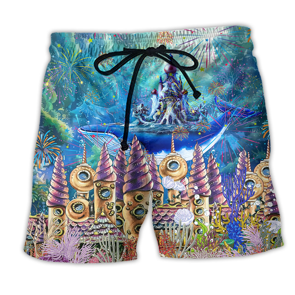 Whale Happy New Year Ocean Scene – Beach Short