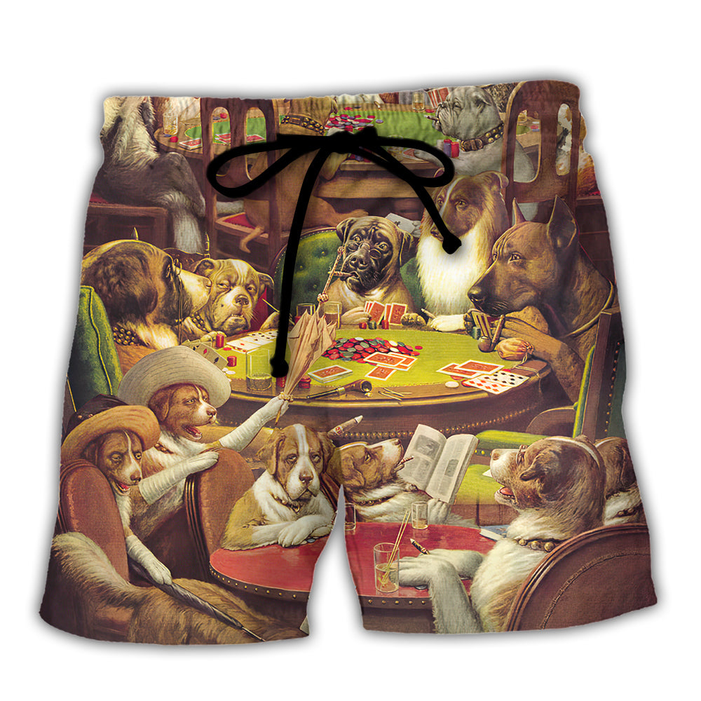 Gambling Dog Poker Night Art – Beach Short