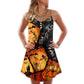 Halloween Skull Pumpkin Classic – Women's Summer Sleeveless V-Neck Camisole Dress