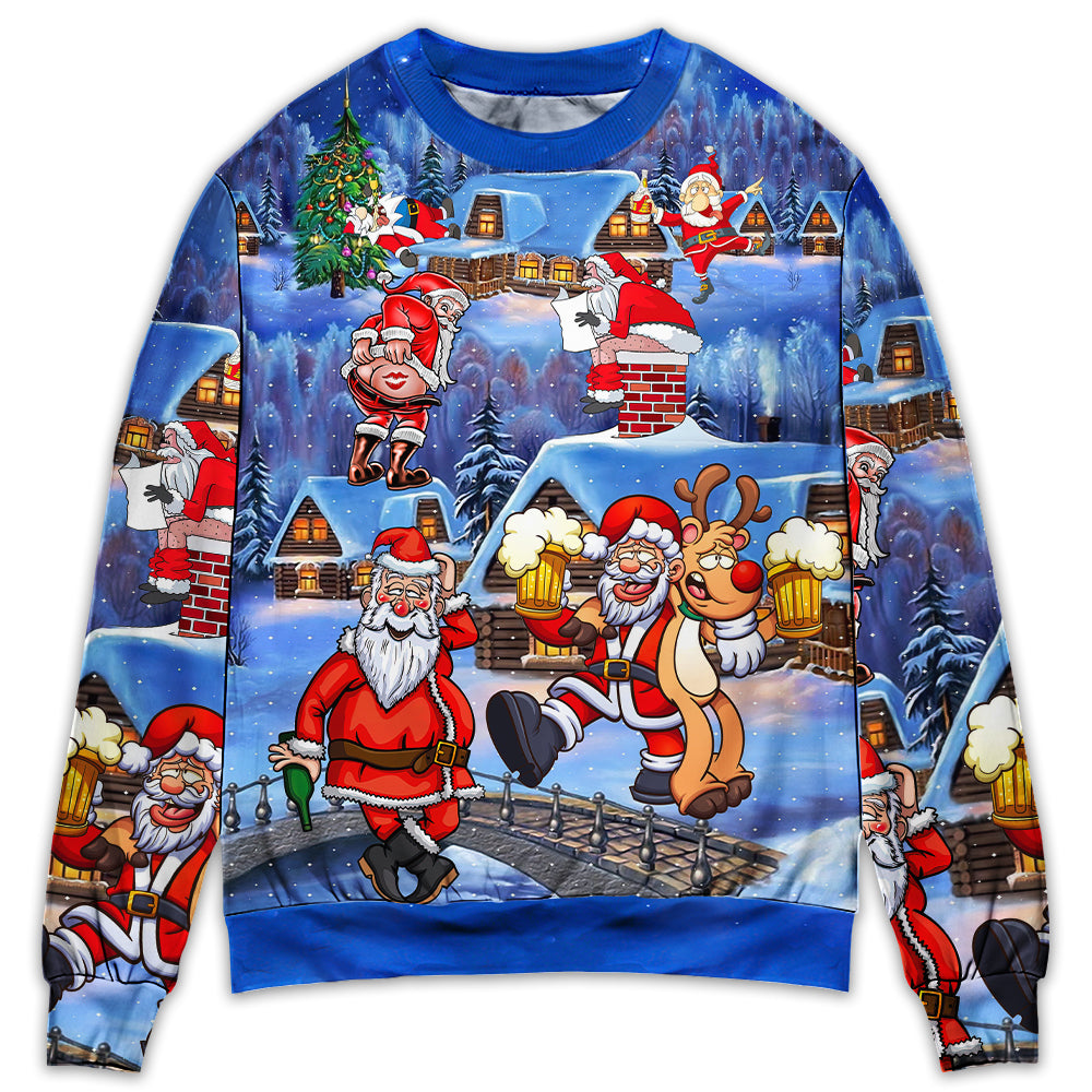 Christmas Santa Drunk Beer Troll Cheerful Holiday Art – Sweater - Ugly Christmas Sweater