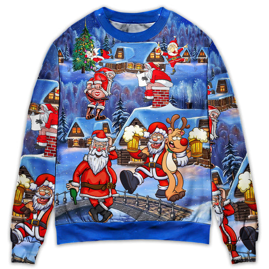 Christmas Santa Drunk Beer Troll Cheerful Holiday Art – Sweater - Ugly Christmas Sweater