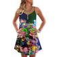 Flamingo Running Christmas Neon – Women's Summer Sleeveless V-Neck Camisole Dress