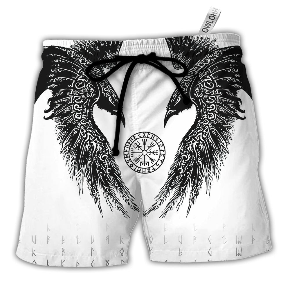 Beach Short / Adults / S Viking Black Runic Raven Scandinavian - Beach Short - Owls Matrix LTD