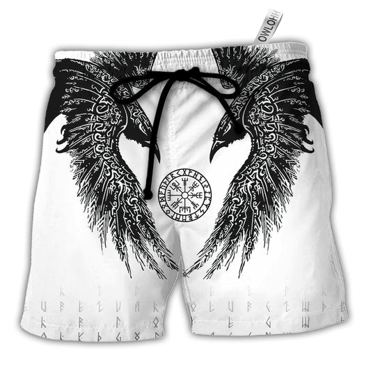 Beach Short / Adults / S Viking Black Runic Raven Scandinavian - Beach Short - Owls Matrix LTD