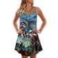 Christmas Santa Skull Holiday – Women's Summer Sleeveless V-Neck Camisole Dress