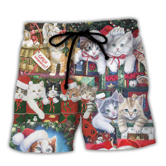 Cat Christmas Tree Holiday Spirit - Beach Short