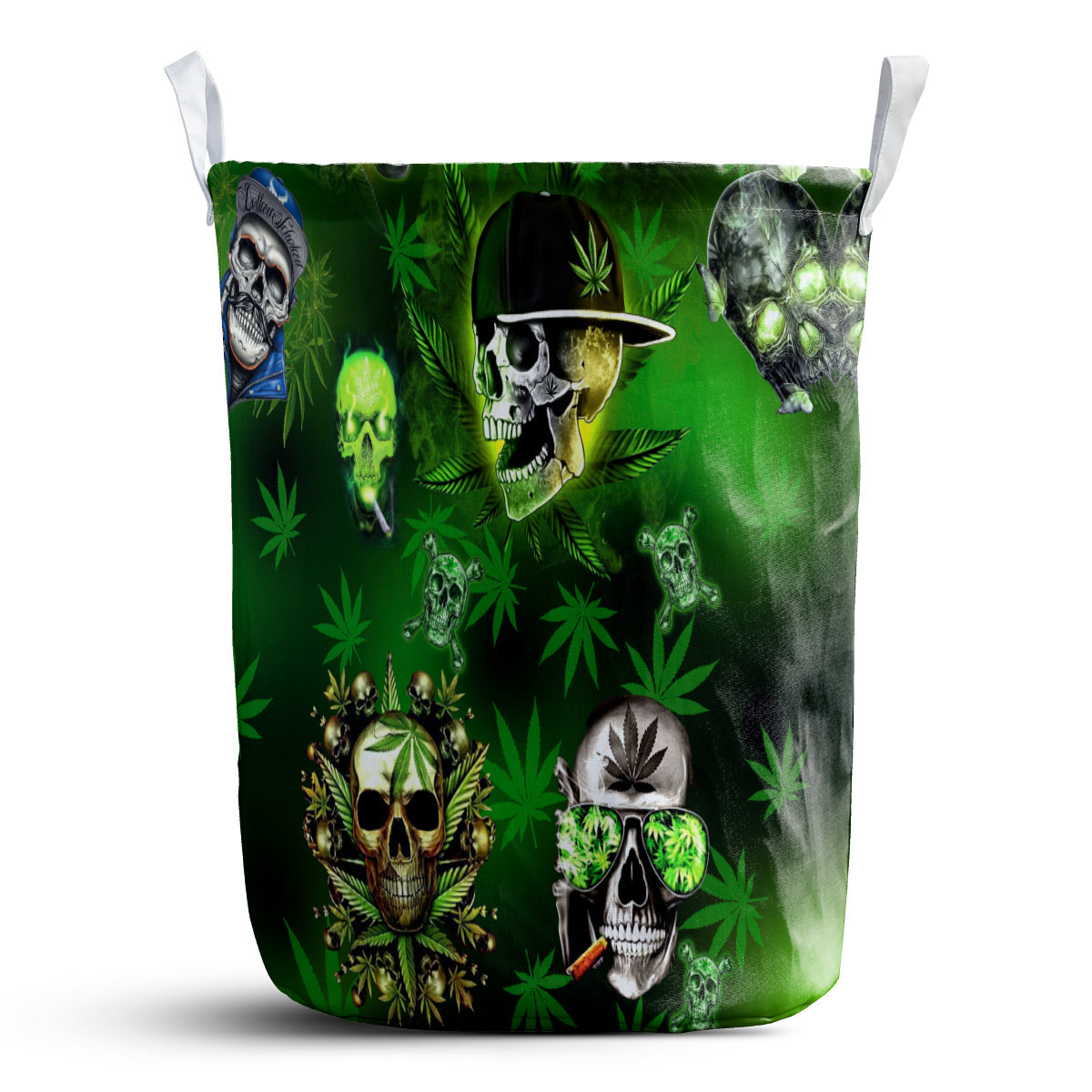 Skull Let's Get High Green - Laundry Basket - Owls Matrix LTD