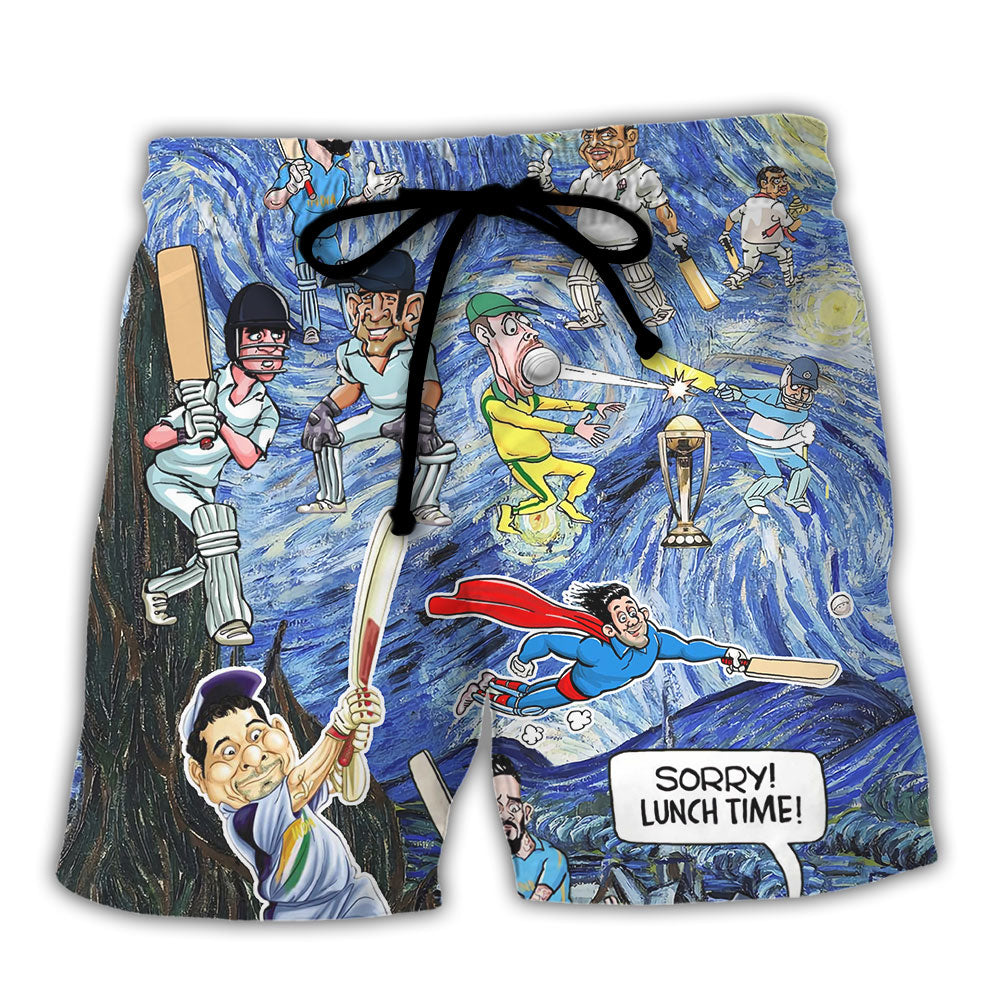 Cricket Sport Funny Play Starry Night Style - Beach Short