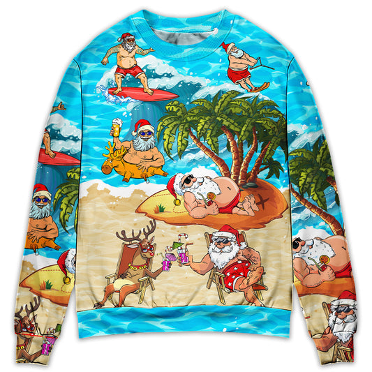 Christmas Santa Beach Holiday Funny – Sweater - Ugly Christmas Sweater
