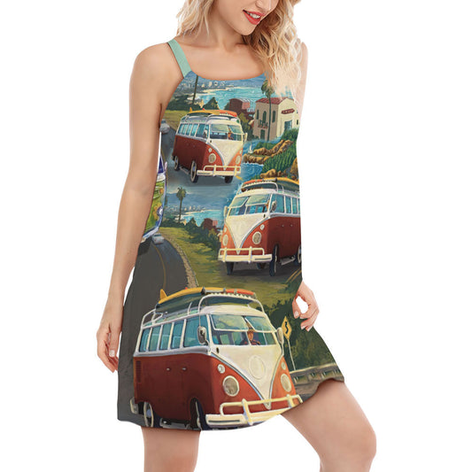 Hippie Van Beach Life – Women's Summer Sleeveless V-Neck Camisole Dress