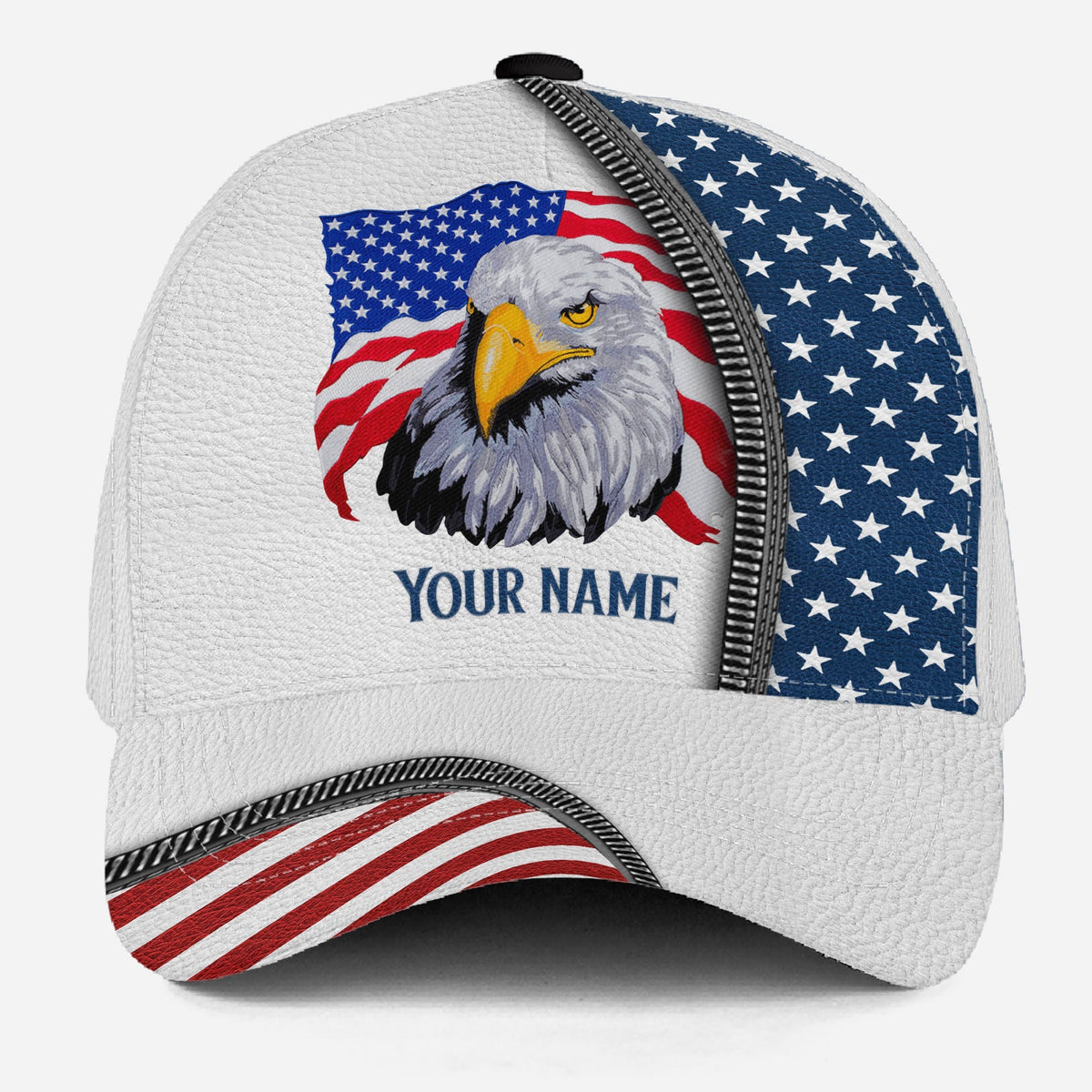 Custom White Proud American Eagle 4th July Name – Classic Cap