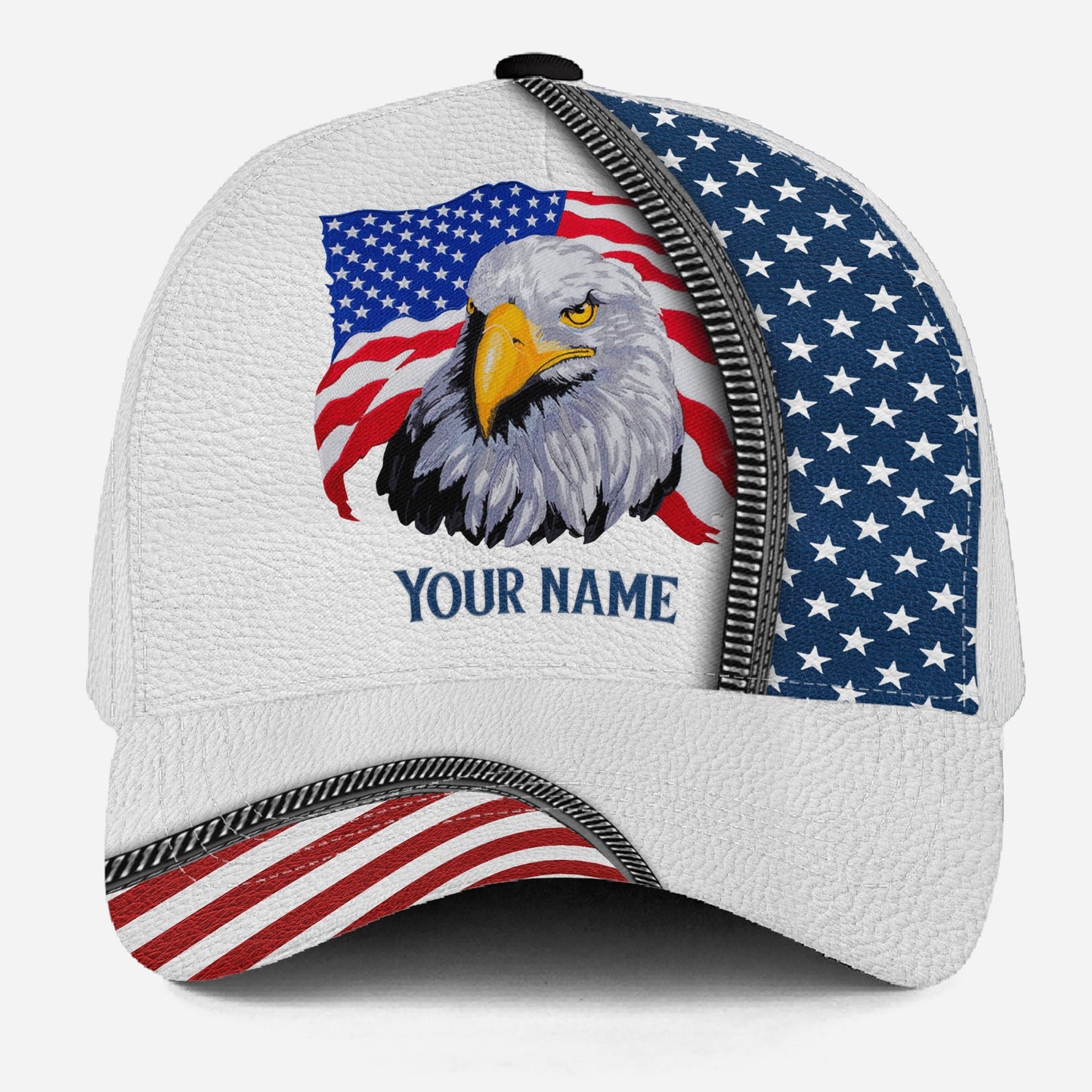 Custom White Proud American Eagle 4th July Name – Classic Cap