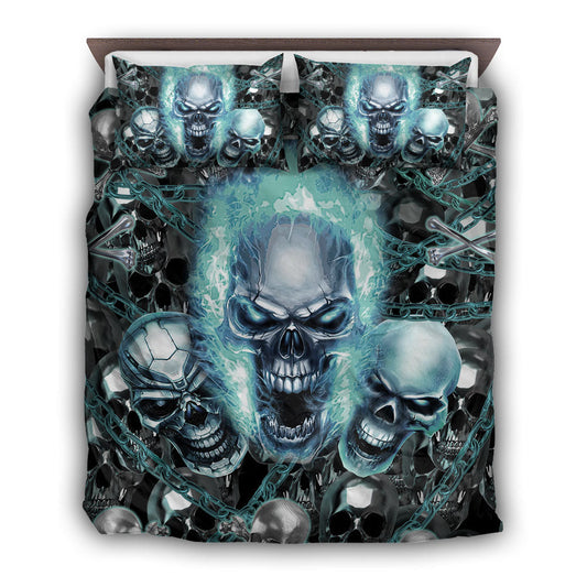 Blue Flame Skull Bedding Cover For Gothic Bedroom Decor