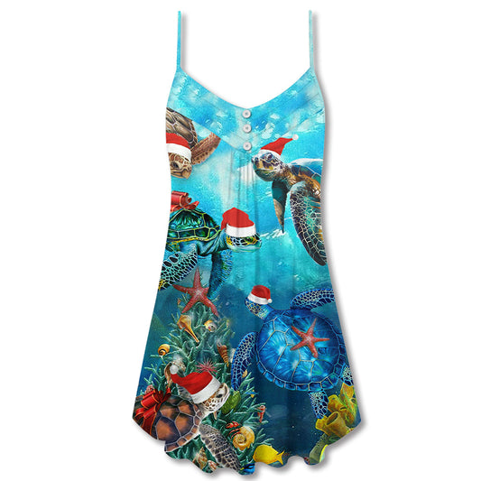 Christmas Turtle Love Ocean Theme – Women's Summer Sleeveless V-Neck Camisole Dress