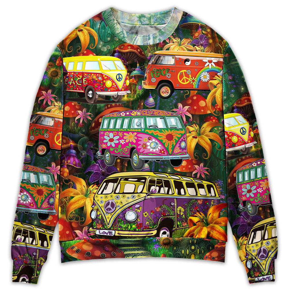 Hippie Bus Peace Life Colorful Art – Sweater - Ugly Christmas Sweater