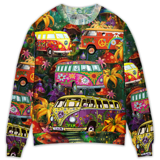 Hippie Bus Peace Life Colorful Art – Sweater - Ugly Christmas Sweater