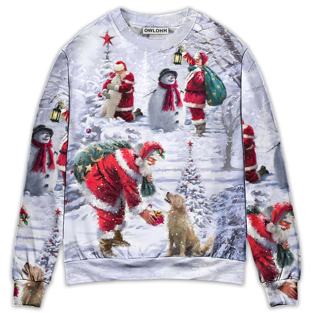 Christmas Santa Claus Chilling With Animal Snowman Happy Xmas Art Style - Sweater - Ugly Christmas Sweaters - Owls Matrix LTD