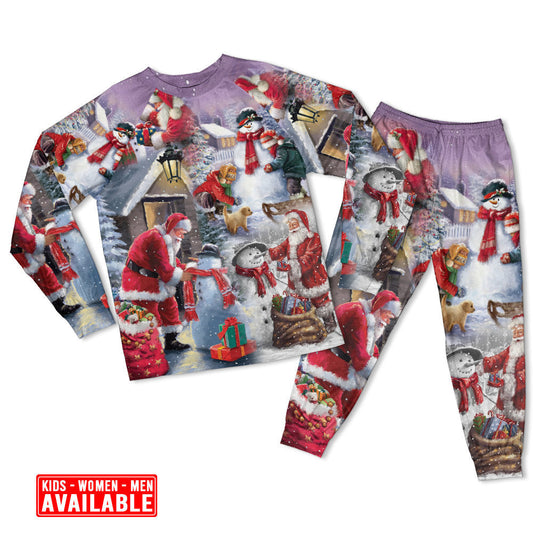 Women / S Christmas Santa Claus Build Snowman Gift For You - Pajamas Long Sleeve - Owls Matrix LTD