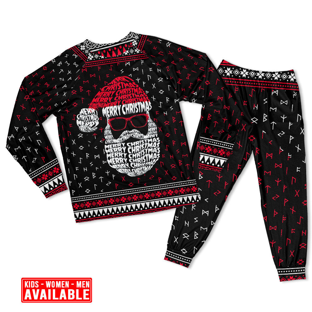 Women / S Christmas Santa Claus Retro Viking Pattern - Pajamas Long Sleeve - Owls Matrix LTD