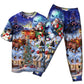 T-shirt + Pants / S Christmas Rudolph Santa Claus Reindeer Gift Light Art Style - Pajamas Short Sleeve - Owls Matrix LTD