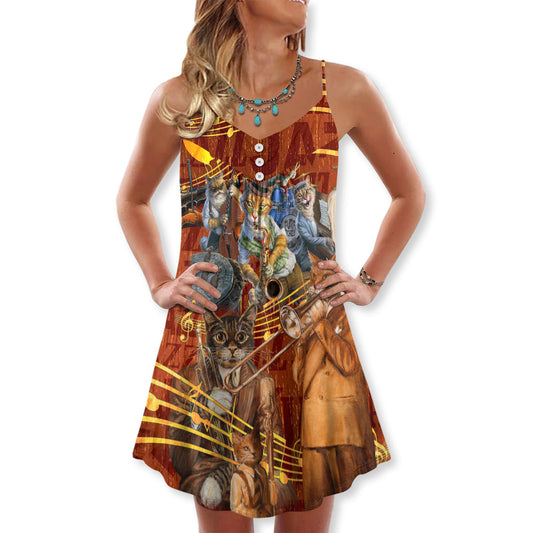Jazz Lover Cat Style – Women's Summer Sleeveless V-Neck Camisole Dress