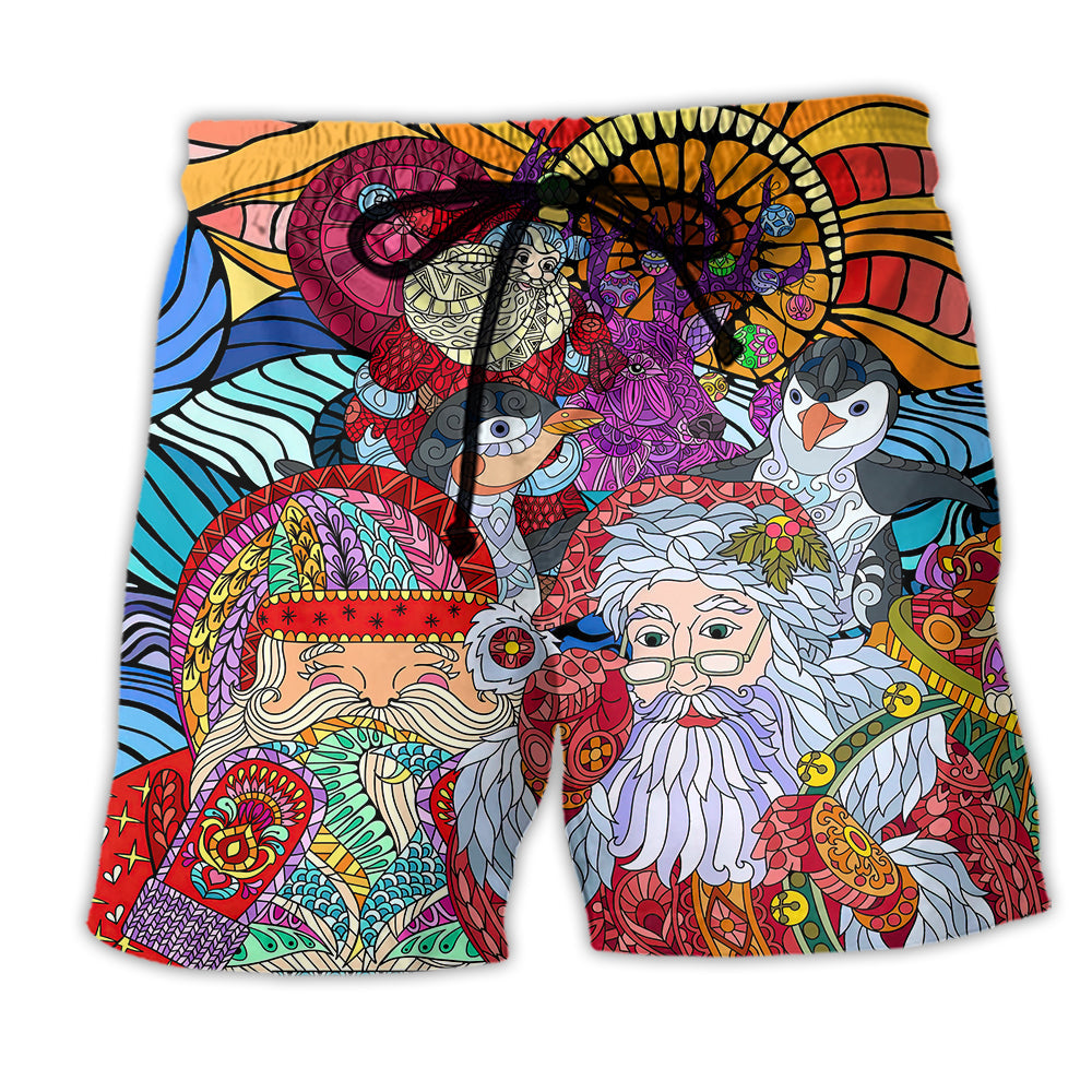 Colorful Santa Geometric Christmas - Beach Short