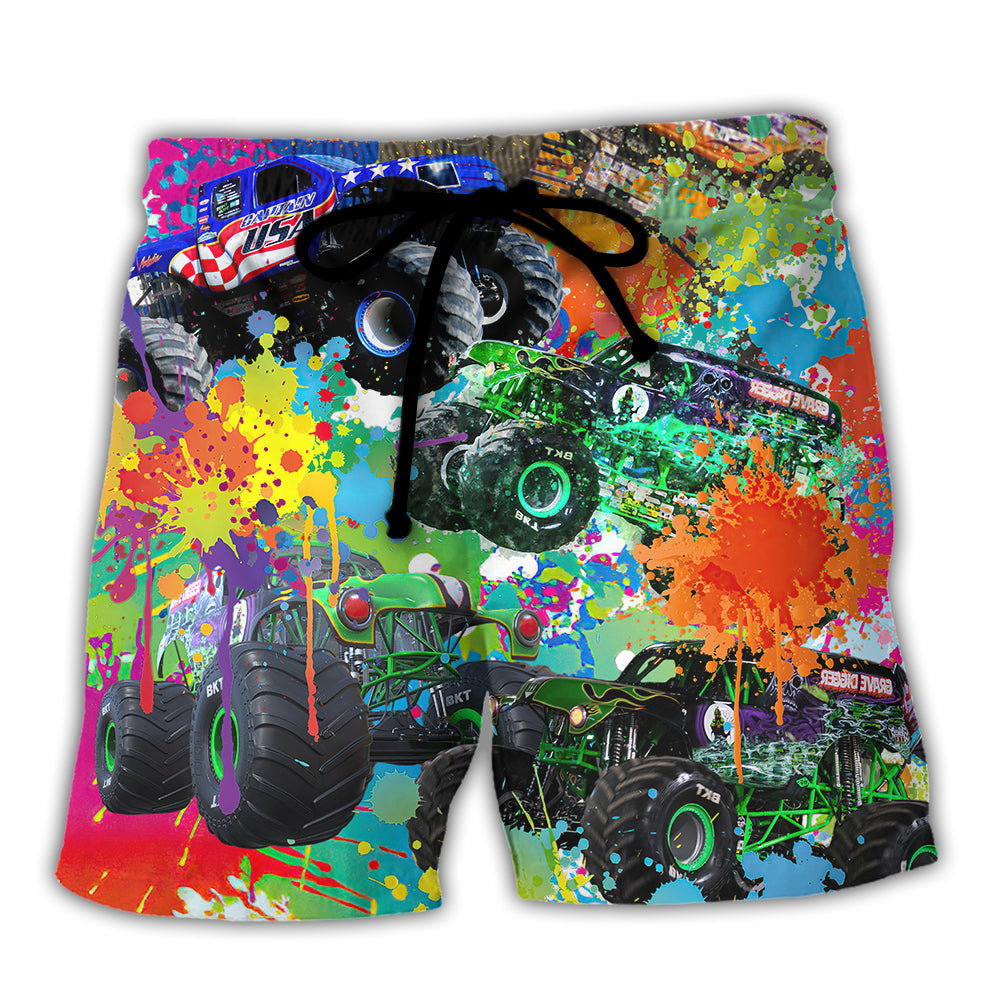 Monster Truck Colorful Art - Beach Short