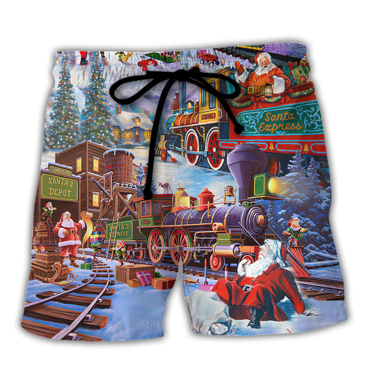 Santa Holiday Train Ride Christmas - Beach Short
