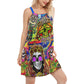 Hippie Skull Rock Style – Women's Summer Sleeveless V-Neck Camisole Dress