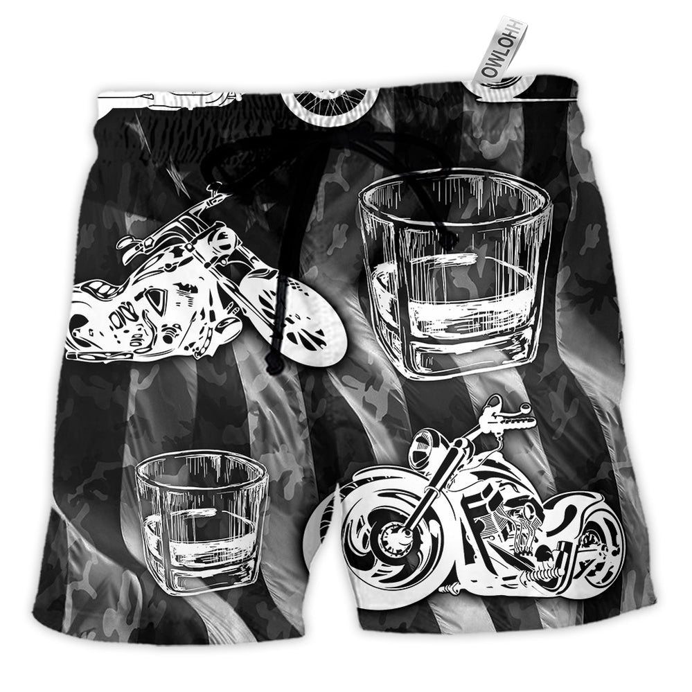 Beach Short / Adults / S Motorcycle And Whiskey I Like - Beach Short - Owls Matrix LTD