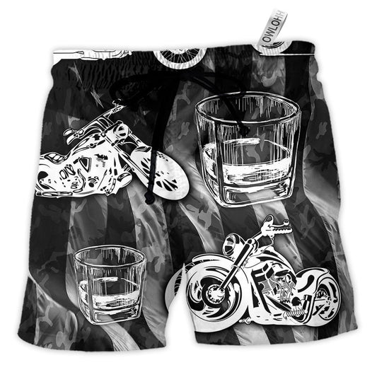 Beach Short / Adults / S Motorcycle And Whiskey I Like - Beach Short - Owls Matrix LTD