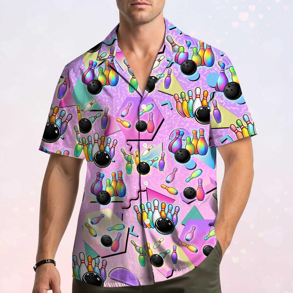 Retro 80s Neon Bowling Ball Summer Vacation – Hawaiian Shirt