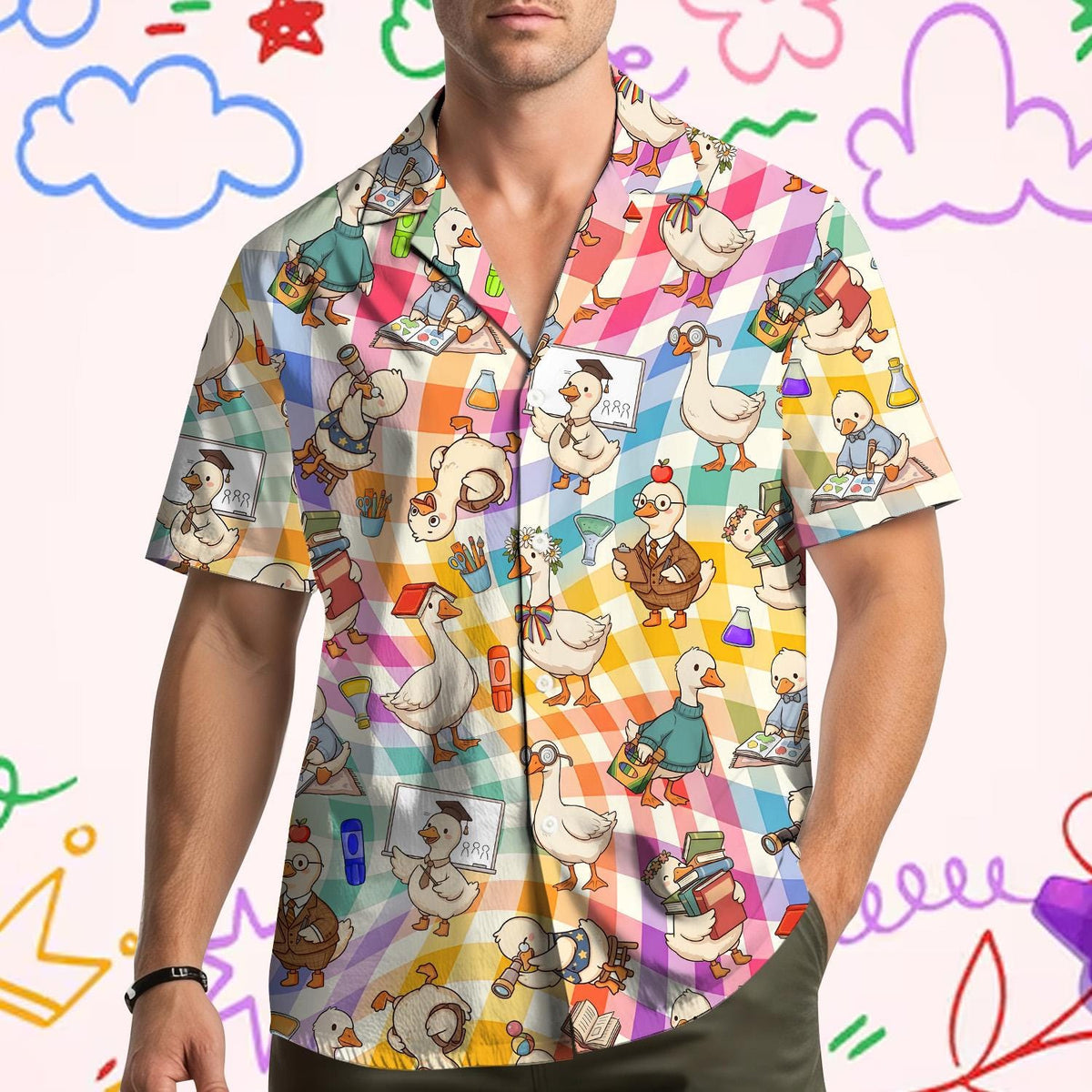Funny School Goose Colorful Back To School – Hawaiian Shirt