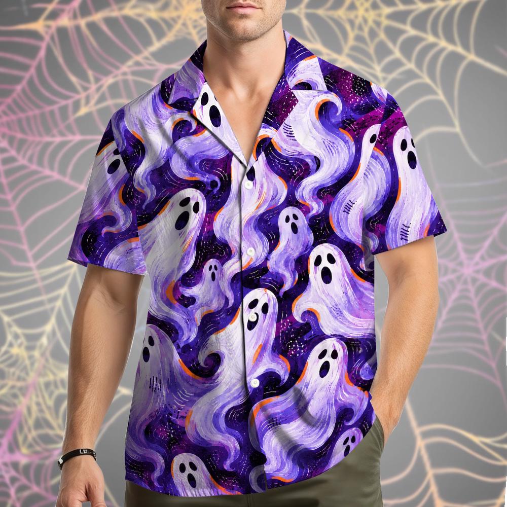 Spooky Ghost Purple Cosmic Galaxy Halloween – Hawaiian Shirt